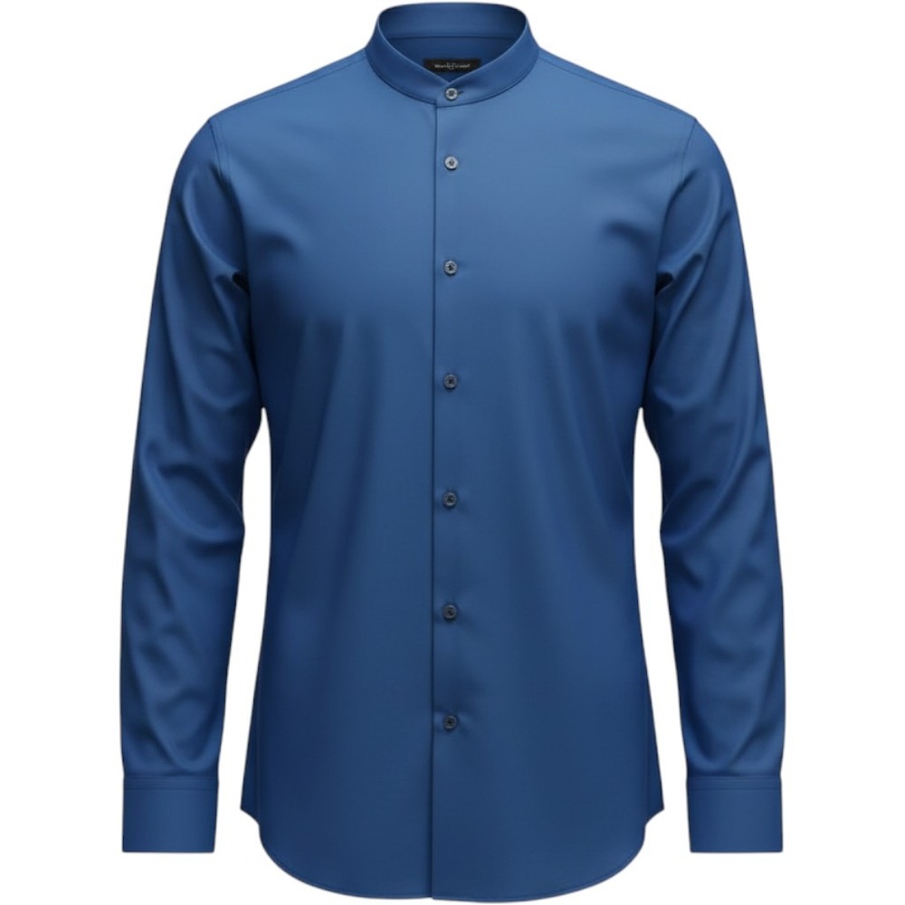 Mens Blue Mandarin Collar Long Sleeve Button Down Shirt Minimalist Size M